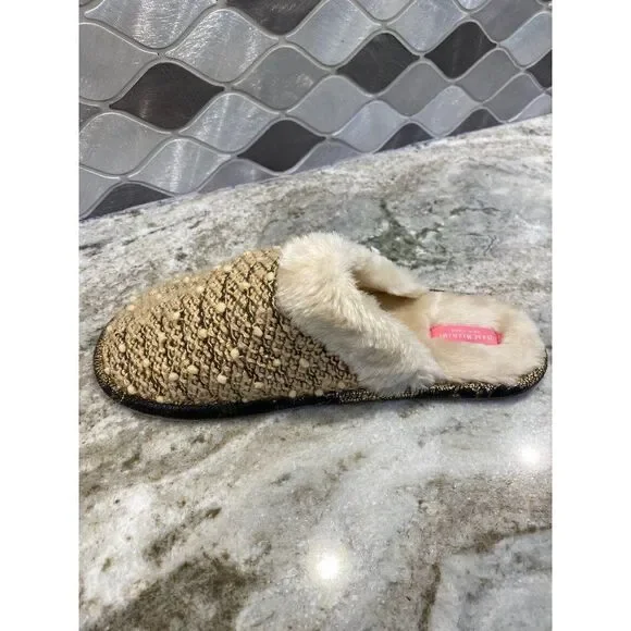 Isaac Mizrahi NY Gold Faux Fur Bedroom Slippers Size 8 - Picture 4 of 7